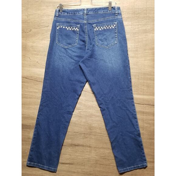 Style & Co Boyfriend Jeans Womens Size 10 Mid Rise Blue Denim Embellished - Picture 5 of 10